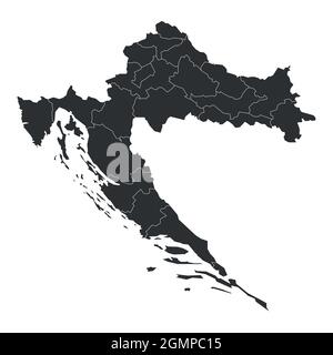 Grey political map of Croatia. Administrative divisions - counties. Simple flat blank vector map Stock Vector