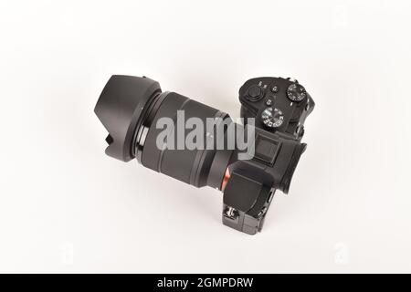 Top View of Digital Camera Isolated on White Background with Clipping path Stock Photo