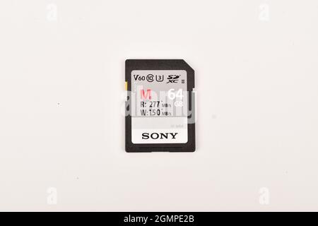 High Speed Sony Memory Card Isolated on White Background Stock Photo
