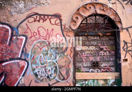 Italy, Rome, Trastevere, door and graffiti Stock Photo