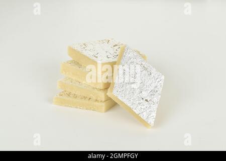 Kaju Barafi Isolated on White Background Stock Photo