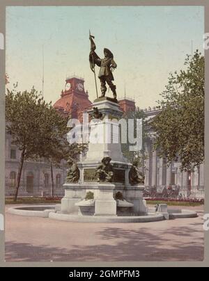 Statue of Maisonneuve, founder of Montreal, on Place d'Armes circa 1901, Montreal, Quebec, Canada Stock Photo