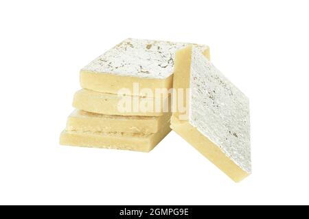 Kaju Katali or Cashew Barfi Isolated on White Background with clipping path Stock Photo