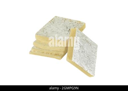 Kaju Barafi Isolated on White Background with Clipping Path, famous indian sweet food or dessert Stock Photo