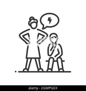 Arguing and family conflict - vector line design single isolated icon on white background. High quality black pictogram. Woman and man quarrel. Troubl Stock Vector