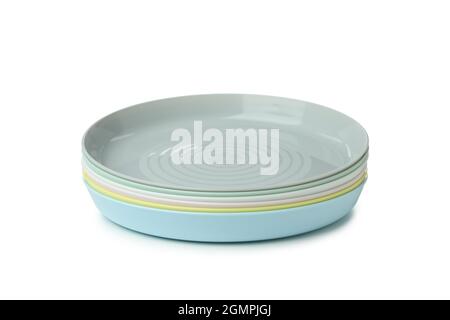 Colorful plastic plates isolated on white background Stock Photo