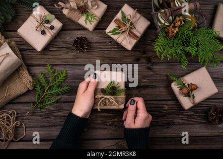 Christmas gift boxes in craft paper Stock Photo