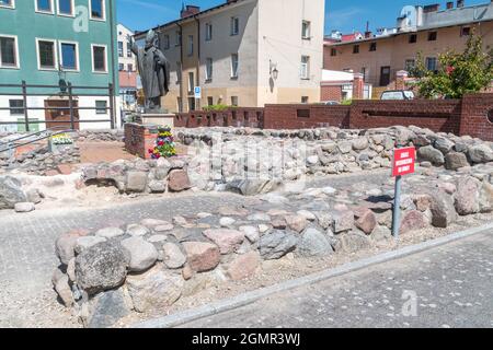Bytow, Poland - May 31, 2021: Remains of the former church of St. Catherine's are in Pottery Square. Stock Photo
