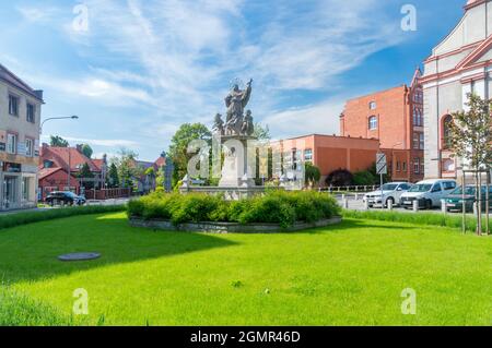 Rybnik, Poland - June 4, 2021: Beautiful sculpture of John of Nepomuk (or John Nepomucene) at church square. Stock Photo