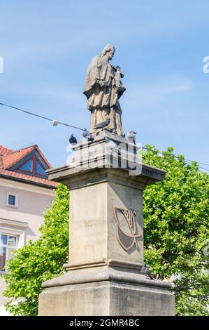 Rybnik, Poland - June 4, 2021: Beautiful sculpture of John of Nepomuk (or John Nepomucene) at market square. Stock Photo