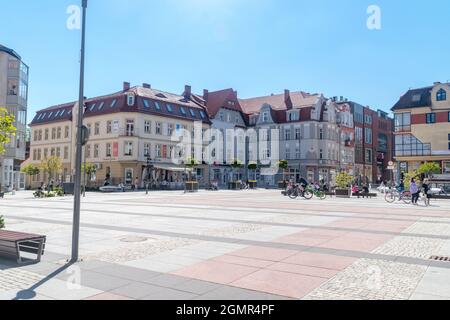 Szczecinek, Poland - May 31, 2021: Square in city center of Szczecinek. Stock Photo