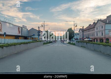 Czestochowa, Poland - June 6, 2021: Road to Jasna Gora Monastery at sunset. Stock Photo