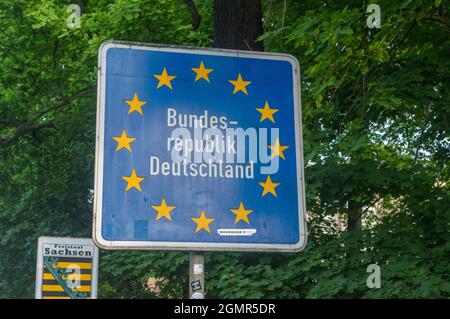 Gorlitz, Germany - June 2, 2021: Shield federal Republic of Germany. Stock Photo