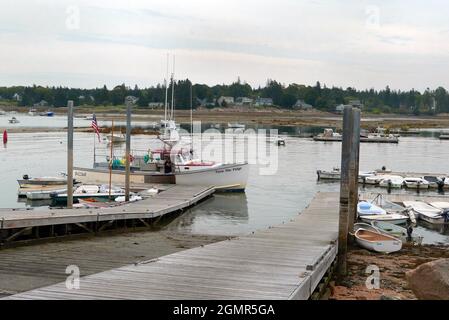 The dock at Tremont  on Bass Harbor Maine on Mount Desert Island. Stock Photo