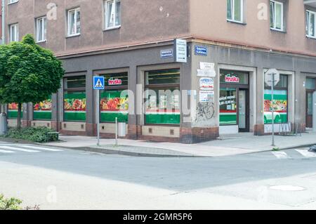 Cesky Tesin, Czech Republic - June 5, 2021: Hruska grocery store. Stock Photo