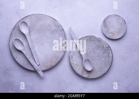 Handmade handcrafted concrete plates and bowls Stock Photo