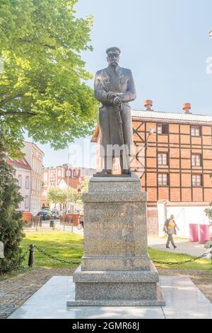 Szczecinek, Poland - May 31, 2021: Monument of Joseph Pilsudski. Stock Photo