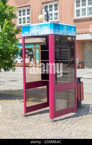 Cesky Tesin, Czech Republic - June 5, 2021: o2 telephone box. Stock Photo
