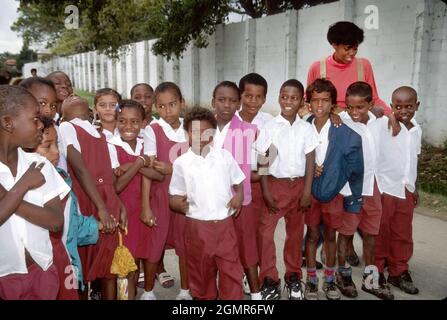 Belize, Central America, Belize City, Central Christian School students, uniforms, class trip, teacher, Stock Photo