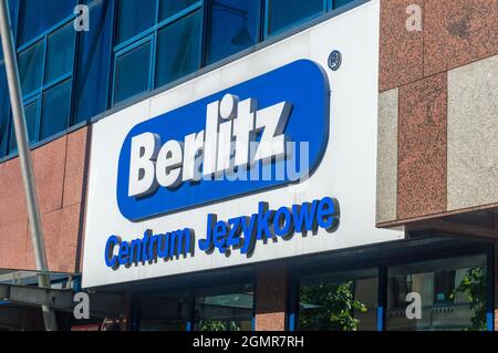 Lodz, Poland - June 7, 2021: Logo and sign of Berlitz Corporation is a Japanese-owned language education and leadership training company which is base Stock Photo