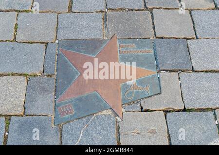 Opole, Poland - June 4, 2021: Star of Janusz Kondratowicz at Walk of Fame in Opole known as Aleja Gwiazd Festiwalu Polskiej Piosenki. Janusz Kondratow Stock Photo
