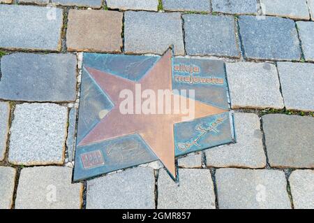 Opole, Poland - June 4, 2021: Star of Jaroslaw Kukulski at Walk of Fame in Opole known as Aleja Gwiazd Festiwalu Polskiej Piosenki. Alicja Majewska is Stock Photo
