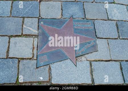 Opole, Poland - June 4, 2021: Star of Krzysztof Dzikowski at Walk of Fame in Opole known as Aleja Gwiazd Festiwalu Polskiej Piosenki. Krzysztof Dzikow Stock Photo