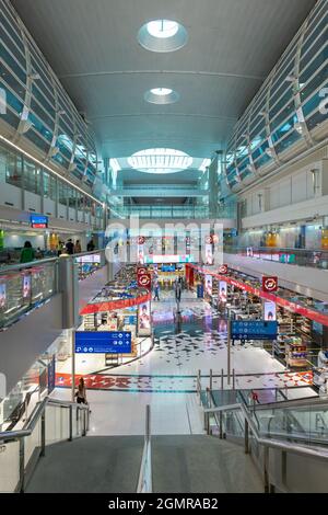 Dubai, UAE - September 2021: Dubai International Airport architecture and interior in Dubai, United Arab Emirates. Stock Photo