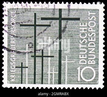 MOSCOW, RUSSIA - JULY 31, 2021: Postage stamp printed in Germany shows Crosses, circa 1956 Stock Photo