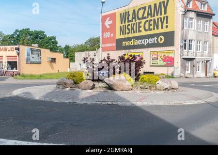 Swiebodzin, Poland - June 1, 2021: Vilnius roundabout in city center of Swiebodzin. Stock Photo