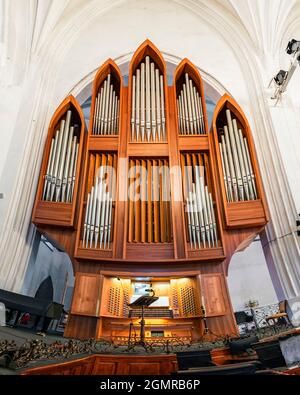 Pipe organ of the Koenigsberg Cathedral, part of a unique complex of two pipe organs Stock Photo