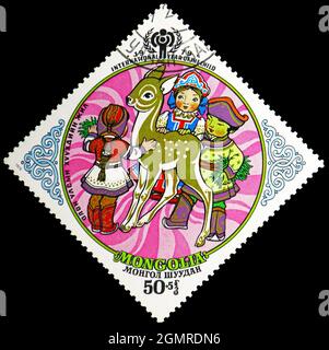 MOSCOW, RUSSIA - NOVEMBER 26, 2018: A stamp printed in Mongolia shows International Year of the Child, 1979, serie, circa 1979 Stock Photo