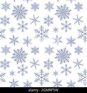 Snowflakes seamless pattern. Christmas endless background. Snowfall repeated backdrop. Snowy texture. Vector illustration isolated on white Stock Vector