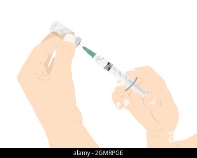 Lady hand preparing to vaccinate, woman hand while vaccinating vector stock illustration Stock Vector