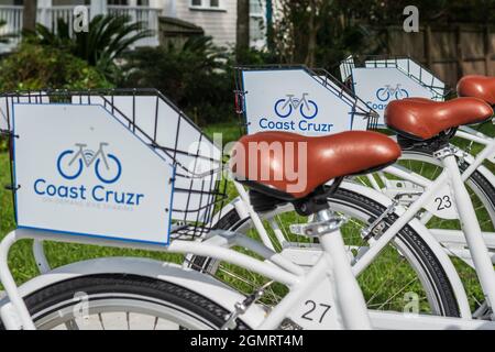 On-demand bike sharing by Coast Cruzr using solar powered bike stations and app technology in Pass Christian, Mississippi, USA. Stock Photo