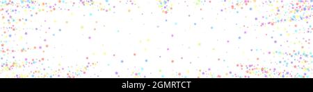 Festive ecstatic confetti. Celebration stars. Colorful stars dense on white background. Amazing festive overlay template. Panoramic vector background. Stock Vector