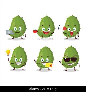 Virus desease cartoon character with various types of business emoticons. Vector illustration Stock Vector