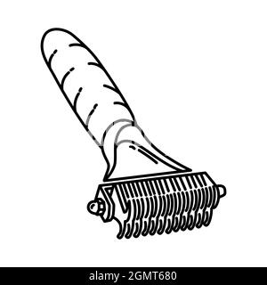 Dematting Comb for Pet Grooming Tools Hand Drawn Icon Set Vector. Stock Vector