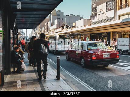 Kyoto, Japan - Nov 22, 2019. Street of downtown in Kyoto, Japan. Kyoto is considered the cultural capital of Japan and a major tourist destination. Stock Photo