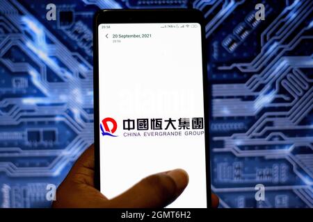 India. 20th Sep, 2021. In this Photo illustration a China Evergrande Group logo seen displayed on a smartphone. Credit: SOPA Images Limited/Alamy Live News Stock Photo