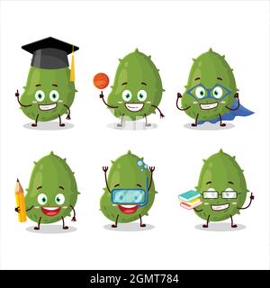 School student of virus desease cartoon character with various expressions. Vector illustration Stock Vector