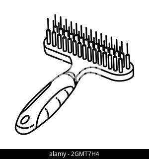 Undercoat Rake for Pet Grooming Tools Hand Drawn Icon Set Vector. Stock Vector