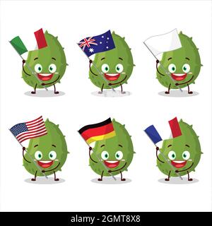 Virus desease cartoon character bring the flags of various countries. Vector illustration Stock Vector