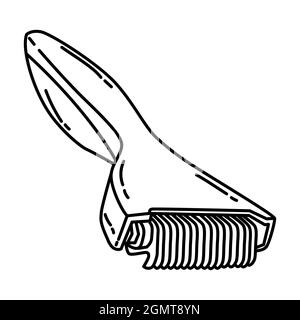 Deshedding Tool for Pet Grooming Tools Hand Drawn Icon Set Vector. Stock Vector