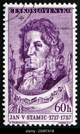 CZECHOSLOVAKIA - CIRCA 1957: a stamp printed in the Czechoslovakia shows Jan Vaclav Stamic, Czech Composer and Violinist, circa 1957 Stock Photo