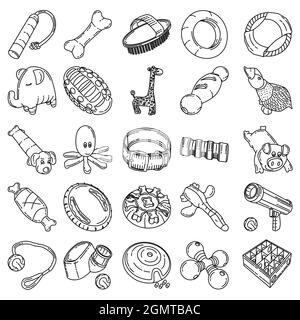 Pet 4- Accessories and Toys Device Hand Drawn Icon Set Vector. Stock Vector
