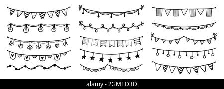 Black and white birthday, party vector decoration. Garland set Stock Vector