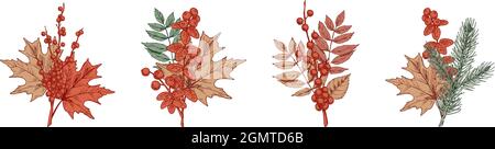 Set of autumn design elements. Hand drawn vector illustration Stock Vector