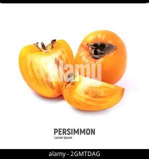 Fresh ripe persimmons isolated on white background. Stock Photo
