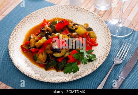 Ratatouille from frozen vegetable mix Stock Photo